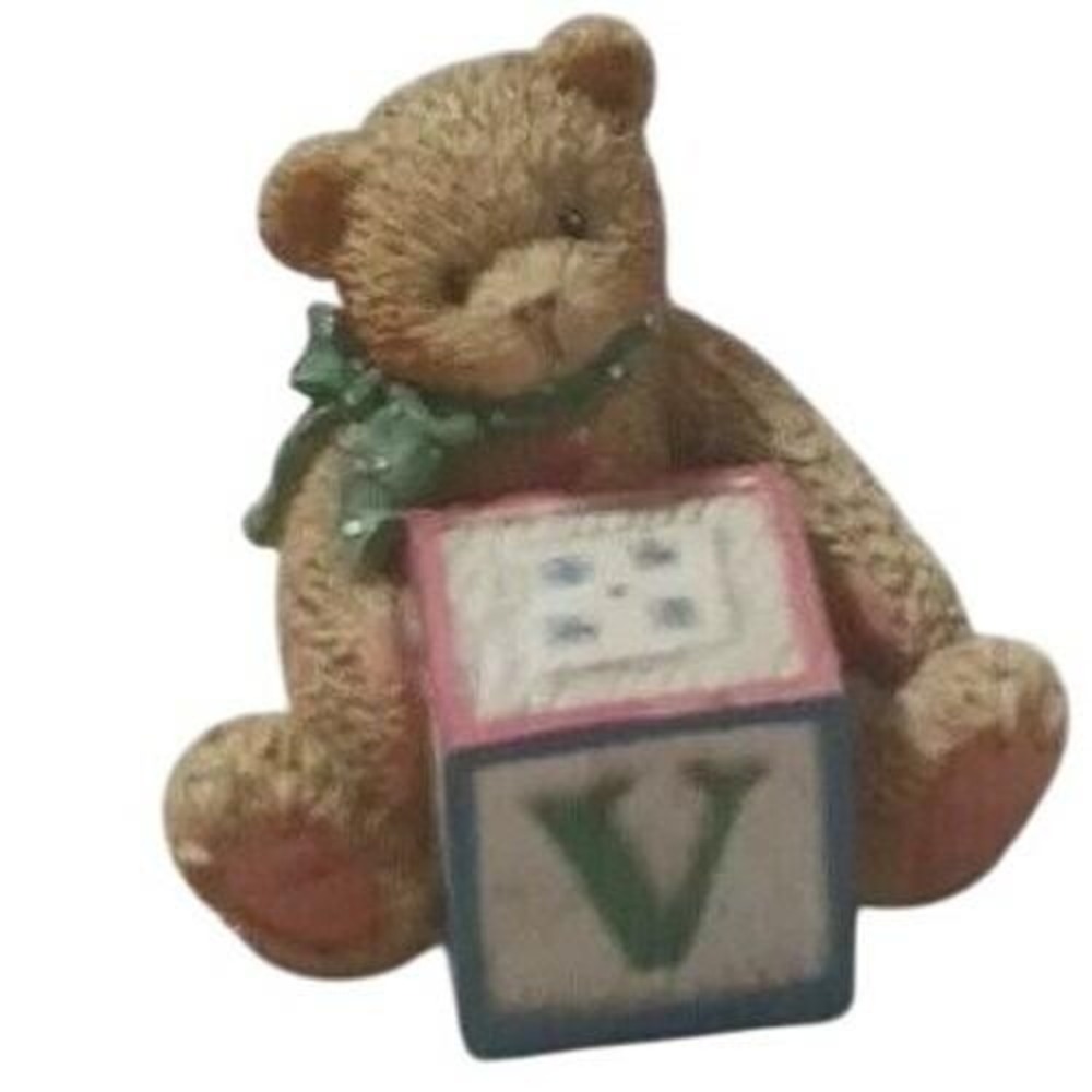 Enesco Cherished Teddies 1995 Alphabet‎ Block Bear V #158488 Vintage 1.5" Figure